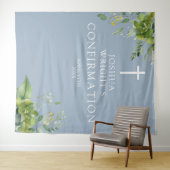 グリーンとダスティーブルーの確認写真用背景 タペストリー (インサイチュ(横))