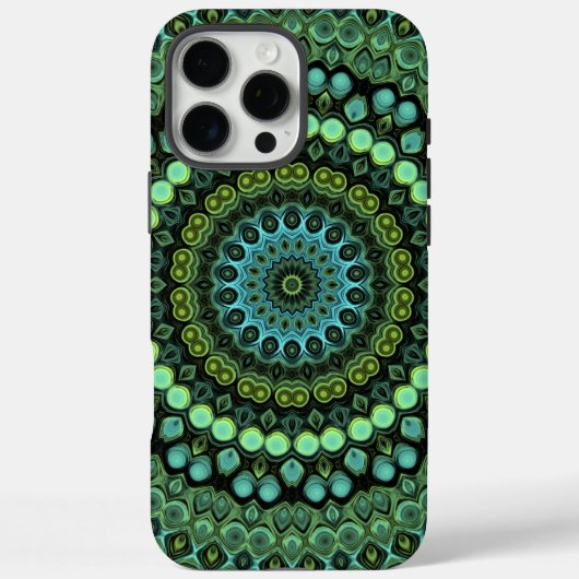 グリーンとティールの万華鏡マンダラ柄 Case-Mate iPhoneケース (裏面)