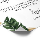 グリーンとトロピカルな葉と花のオープンバーサイン ポスター (角)