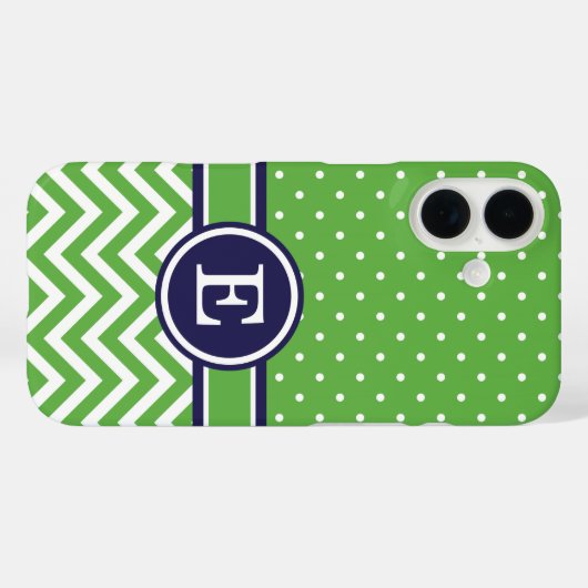 グリーンとネイビー名門私立校風のシボロンドットモノグラム Case-Mate iPhoneケース (裏面 (横))