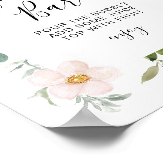 グリーンとバラ色のブライダルシャワーミモザバーの看板 ポスター (角)