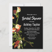 グリーンとバーガンディのローズ ブラック フラワーブライダルシャワー 招待状 (正面)