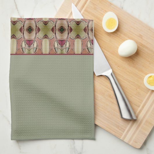 グリーンとバーガンパターン（の模様が）あるディ キッチンタオル (四つ折り)