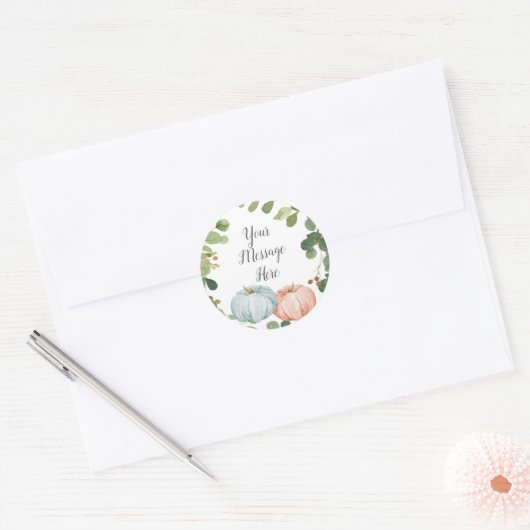 グリーンとパンプキンのメッセージシール ラウンドシール (封筒)