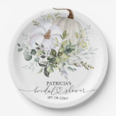 グリーンとパンプキンの秋のブライズシャワー ペーパープレート (正面)