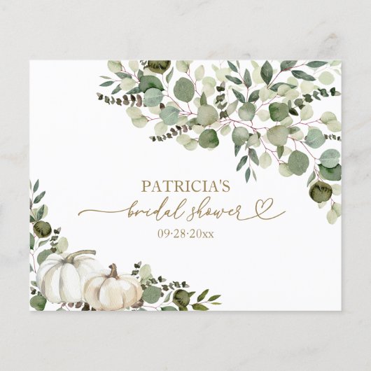 グリーンとパンプキンの秋のブライダルシャワーアドバイスカード (裏面)