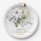 グリーンとパンプキンの秋のブライダルシャワーペーパープレート ペーパープレート (正面)