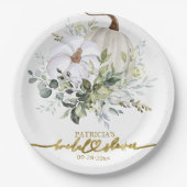 グリーンとパンプキンの秋のブライダルシャワー紙皿 ペーパープレート (正面)