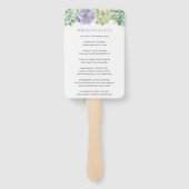 グリーンとパープルの多肉植物の結婚式プログラム ハンドファン (裏面)