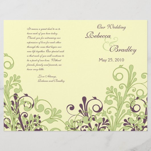 グリーンとパープルの抽象芸術フローラ結婚式 プログラム (正面)