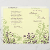 グリーンとパープルの抽象芸術フローラ結婚式 プログラム (正面/裏面)