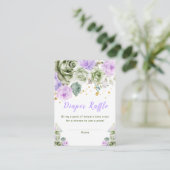 グリーンとパープルの花のベビーシャワーおむつラッフル エンクロージャーカード (スタンド正面)