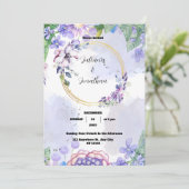 グリーンとパープルの花の水彩画 ウェディング招待状 招待状 (スタンド正面)