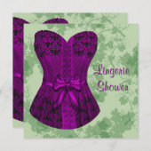 グリーンとパープルコルセットブライダルシャワー 招待状 (正面/裏面)