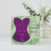グリーンとパープルコルセットブライダルシャワー 招待状 (スタンド正面)