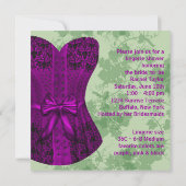 グリーンとパープルコルセットブライダルシャワー 招待状 (裏面)
