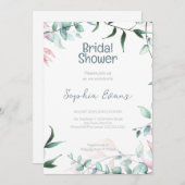 グリーンとピンクのグリーンホワイト ブライダルシャワー 招待状 (正面/裏面)