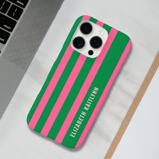 グリーンとピンクのストライプ柄のカスタマイズデザイン Case-Mate iPhoneケース