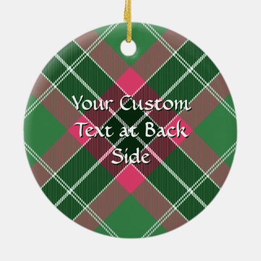 グリーンとピンクのタータンチェック セラミックオーナメント (裏面)