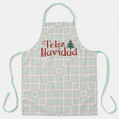 グリーンとピンクのチェック柄 Feliz Navidad エプロン (正面)