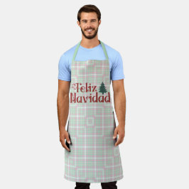 グリーンとピンクのチェック柄 Feliz Navidad エプロン