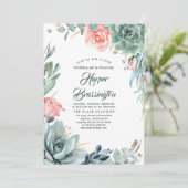 グリーンとピンクのバラの誕生日パーティー 招待状 (スタンド正面)