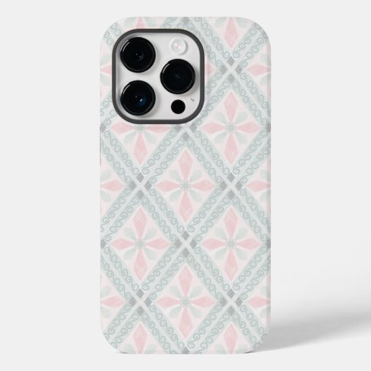 グリーンとピンクのパステル ダイヤモンド柄 Case-Mate iPhoneケース (裏面)