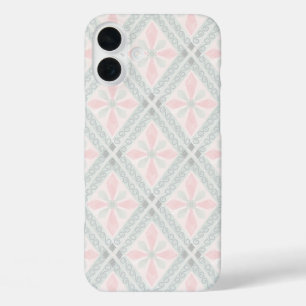 グリーンとピンクのパステル ダイヤモンド柄 iPhone 16 PLUSケース
