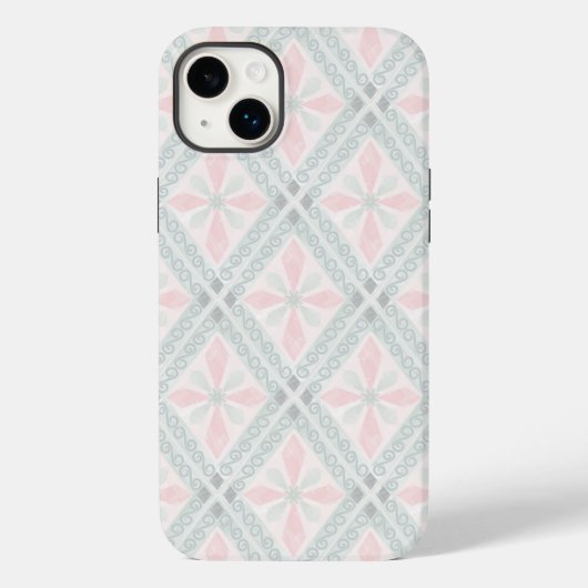 グリーンとピンクのパステル ダイヤモンド柄 Case-Mate iPhoneケース (裏面)