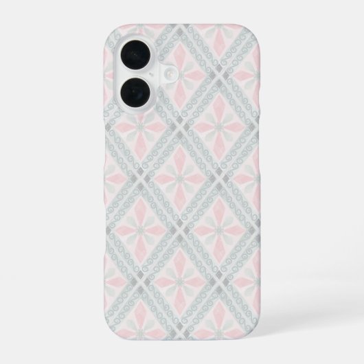 グリーンとピンクのパステル ダイヤモンド柄 iPhone 16ケース (裏面)