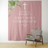 グリーンとピンクのファースト・ホーリー・コミュニオン写真用背景 タペストリー (インサイチュ)
