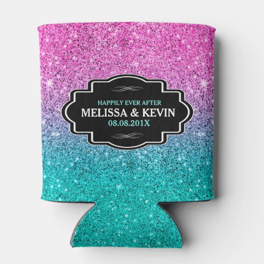 グリーンとピンクのフェイクグリッターカスタム文字 缶クーラー (裏面)