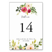 グリーンとピンクのフラワーのウェディングテーブルナンバー テーブルナンバー (正面)