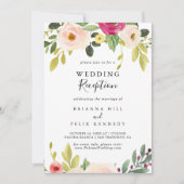グリーンとピンクのフラワーのウェディングパーティ 招待状 (正面)