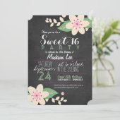 グリーンとピンクのフローラシャルボードスイート16パーティー 招待状 (スタンド正面)