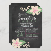 グリーンとピンクのフローラシャルボードスイート16パーティー 招待状 (正面/裏面)