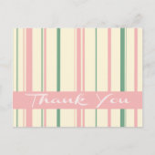 グリーンとピンクのブラッシュストライプのサンキューカード ポストカード (正面)