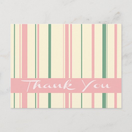 グリーンとピンクのブラッシュストライプのサンキューカード ポストカード (正面)