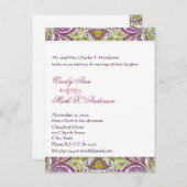 グリーンとピンクのペイズリー結婚ズ インビテーションポストカード (正面/裏面)