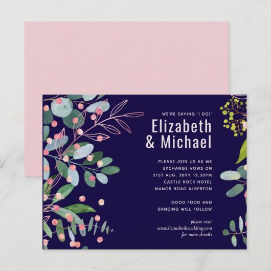 グリーンとピンクのモダンウェディング インビテーションポストカード (正面/裏面)