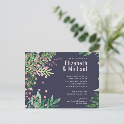 グリーンとピンクのモダンウェディング インビテーションポストカード (スタンド正面)