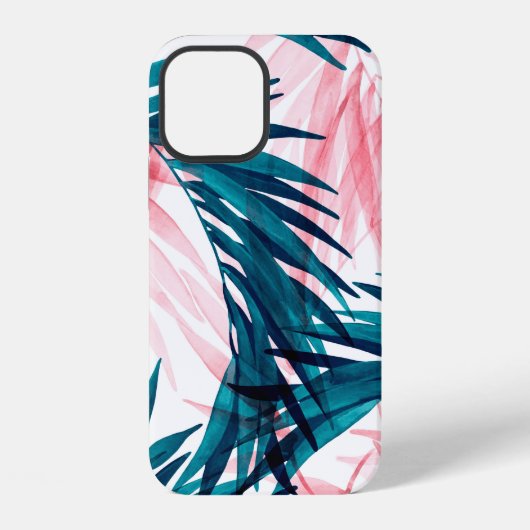 グリーンとピンクのヤシの葉の模様 iPhoneケース (裏面)