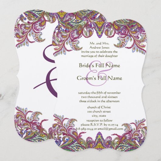 グリーンとピンクのヤロー結婚式招待状 招待状 (正面/裏面)