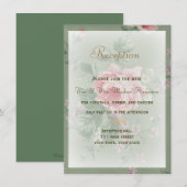 グリーンとピンクのローズウェディング 受付カード エンクロージャーカード (正面/裏面)