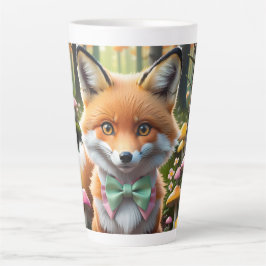 グリーンとピンクの弓を持つ可愛いキツネ カフェラテマグ