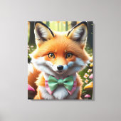 グリーンとピンクの弓を持つ可愛いキツネ キャンバスプリント (正面)