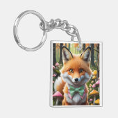 グリーンとピンクの弓を持つ可愛いキツネ キーホルダー (正面左)