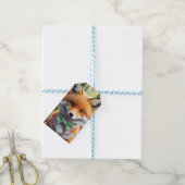 グリーンとピンクの弓を持つ可愛いキツネ ギフトタグ (より糸付き)