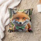 グリーンとピンクの弓を持つ可愛いキツネ クッション (ブランケット)