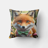 グリーンとピンクの弓を持つ可愛いキツネ クッション (裏面)